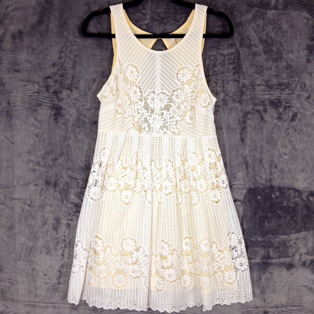 Free People Lace‎ A-Line Sundress Womens 6 White Floral Open Back Sleeveless